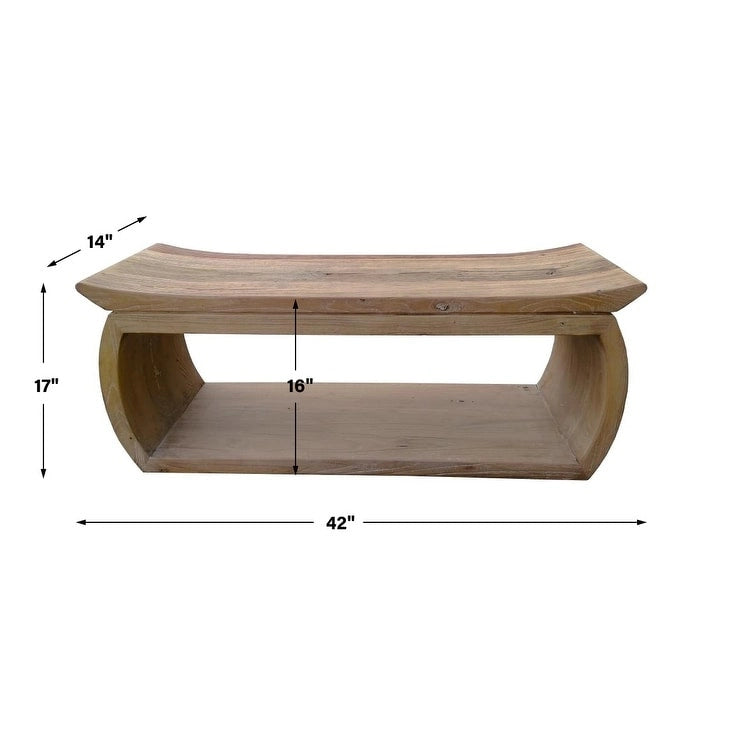 Panca in legno di olmo riciclato naturale, 1 posto, 42W x 17H x 14D