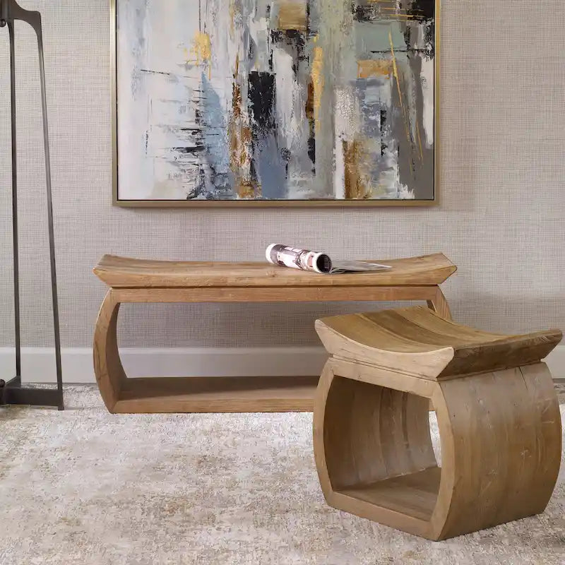 Panca in legno di olmo riciclato naturale, 1 posto, 42W x 17H x 14D