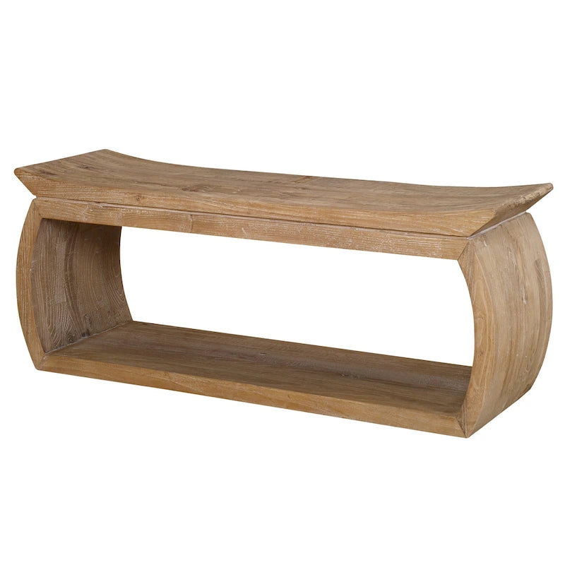 Panca in legno di olmo riciclato naturale, 1 posto, 42W x 17H x 14D