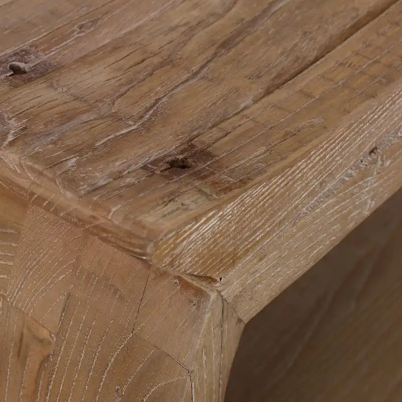Panca in legno di olmo riciclato naturale, 1 posto, 42W x 17H x 14D