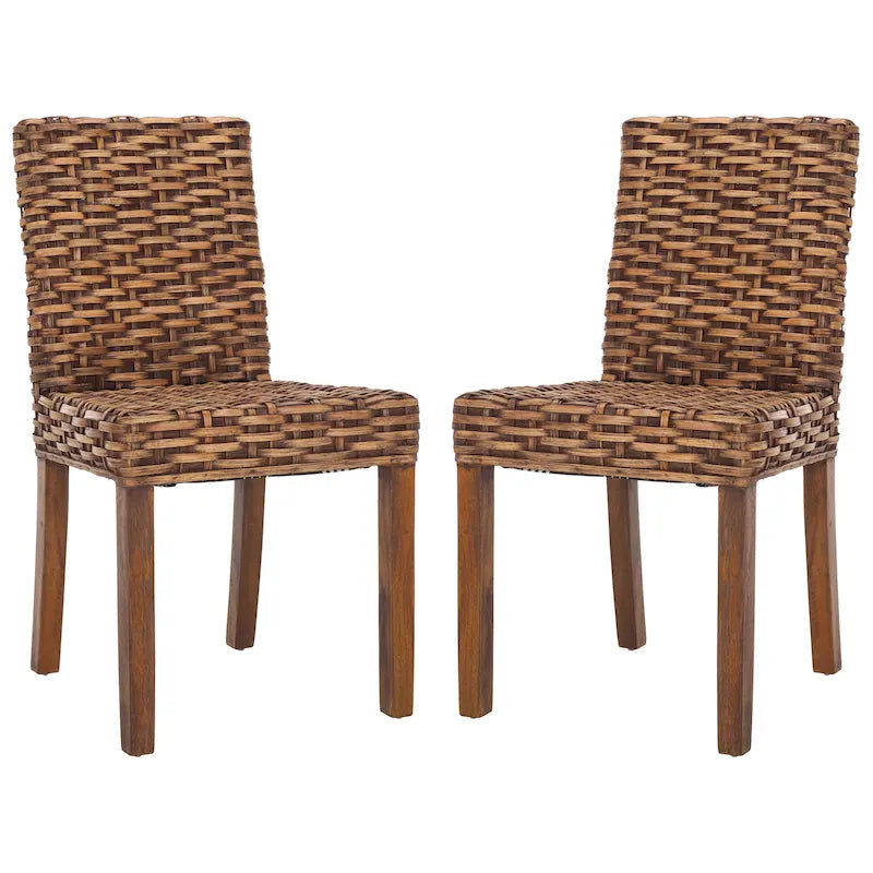 Sedia da pranzo laterale in vimini marrone naturale, set da 2