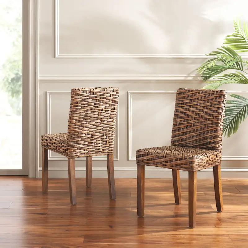 Sedia da pranzo laterale in vimini marrone naturale, set da 2