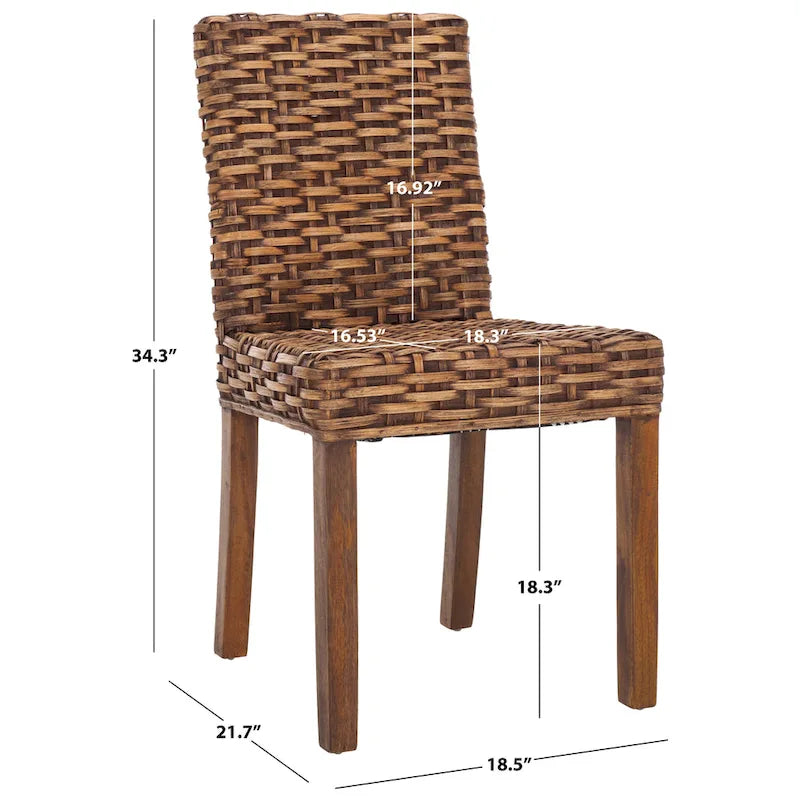 Sedia da pranzo laterale in vimini marrone naturale, set da 2