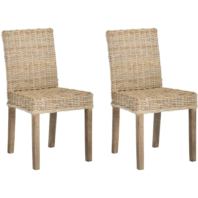 Sedia da pranzo laterale in vimini marrone naturale, set da 2