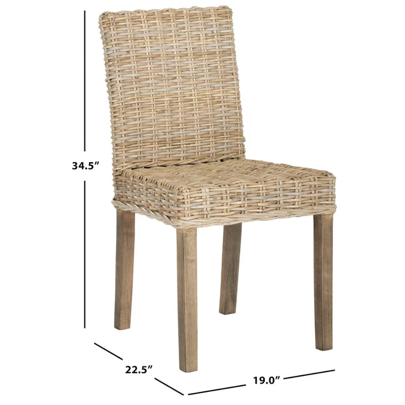 Sedia da pranzo laterale in vimini marrone naturale, set da 2