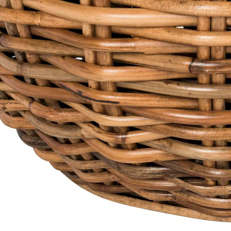 Tavolino da caffè rotondo in vimini a tamburo con piano in legno finitura sbiancata
