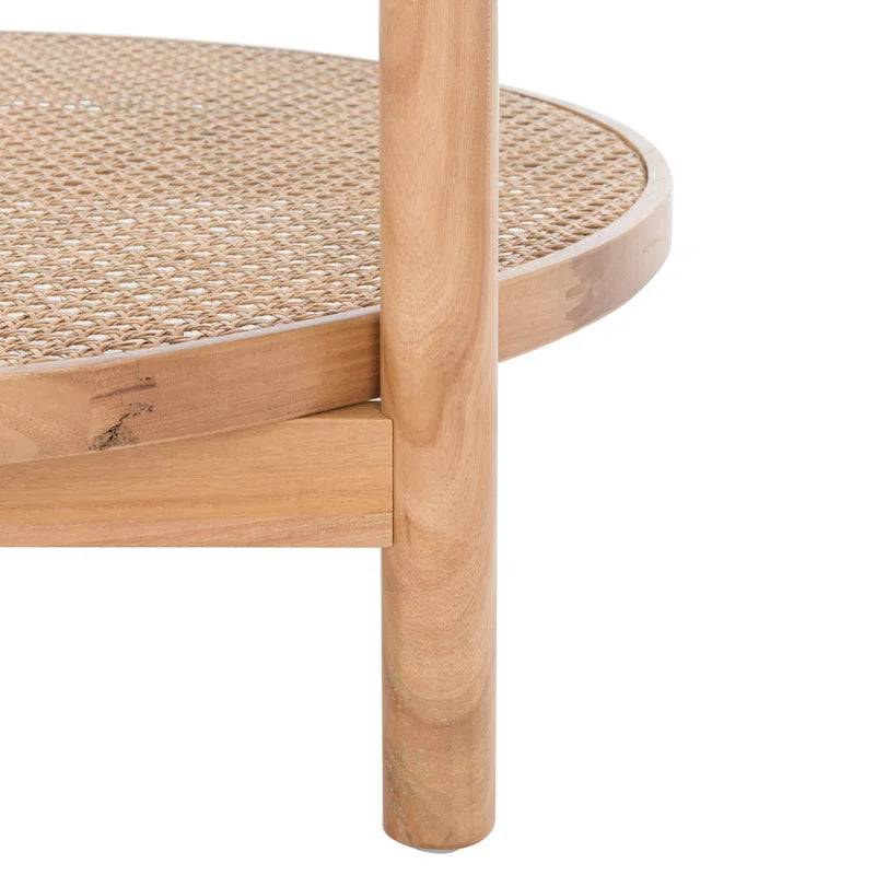 Tavolino rotondo naturale a 2 livelli in rattan e vetro per 1 persona