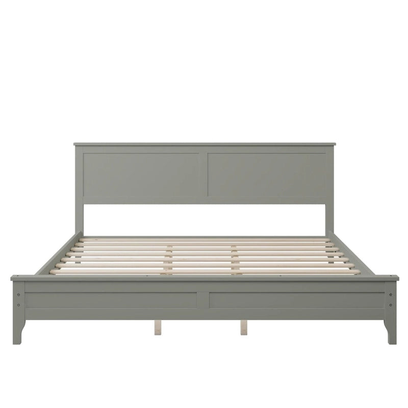 Letto matrimoniale king-size grigio con testiera e pediera, rete a doghe, 1 posto
