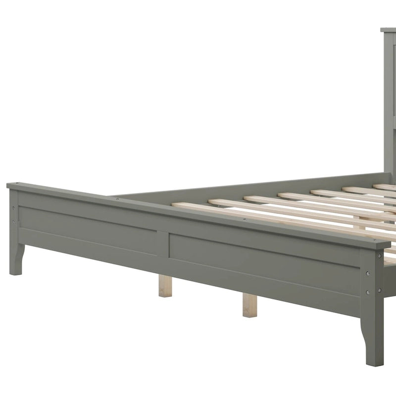 Letto matrimoniale king-size grigio con testiera e pediera, rete a doghe, 1 posto