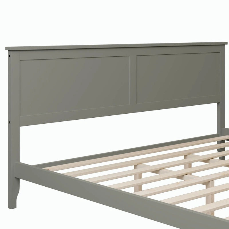 Letto matrimoniale king-size grigio con testiera e pediera, rete a doghe, 1 posto