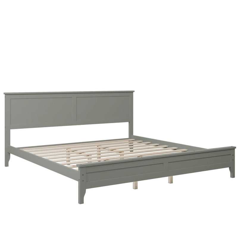 Letto matrimoniale king-size grigio con testiera e pediera, rete a doghe, 1 posto