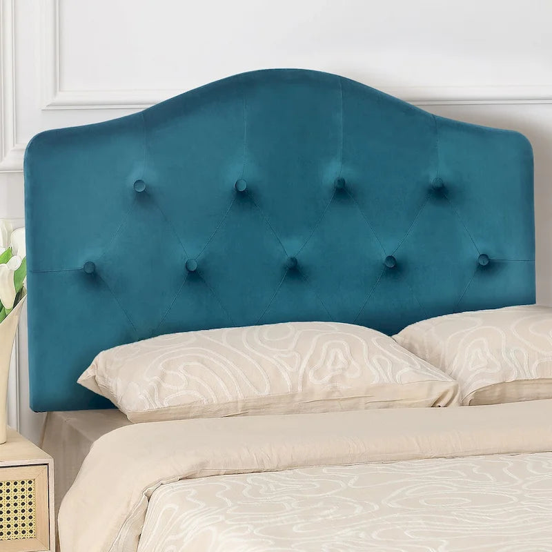 Testiera imbottita Camelback verde/blu con bottoni per letto singolo (1 persona)