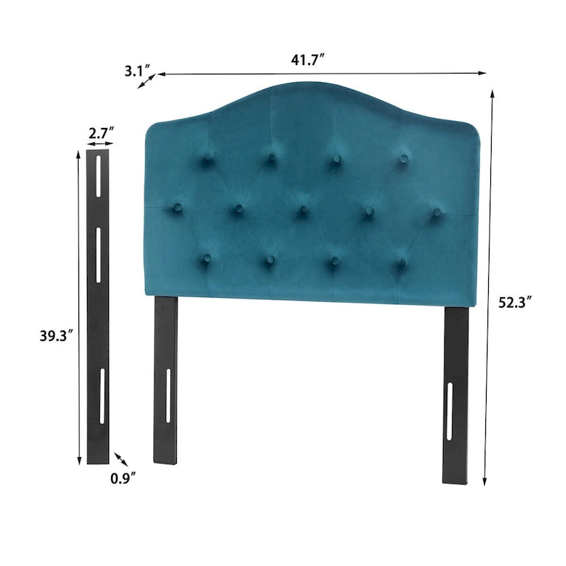 Testiera imbottita Camelback verde/blu con bottoni per letto singolo (1 persona)