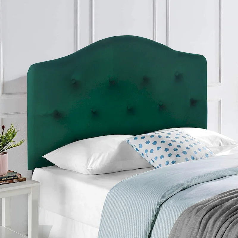 Testiera imbottita Camelback verde/blu con bottoni per letto singolo (1 persona)