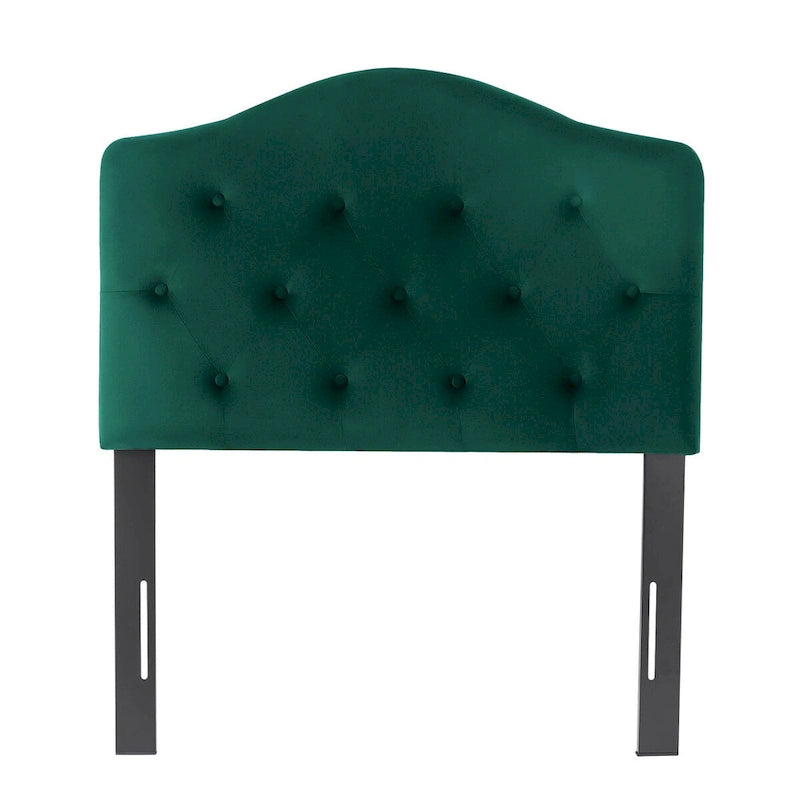 Testiera imbottita Camelback verde/blu con bottoni per letto singolo (1 persona)