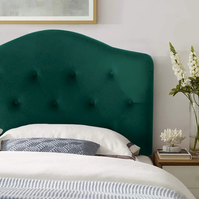 Testiera imbottita Camelback verde/blu con bottoni per letto singolo (1 persona)