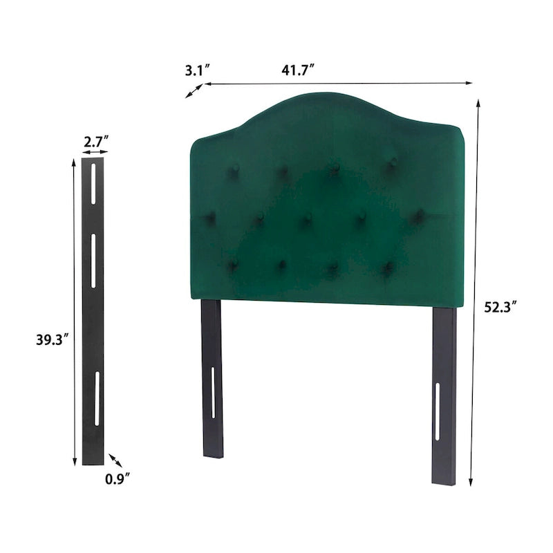 Testiera imbottita Camelback verde/blu con bottoni per letto singolo (1 persona)