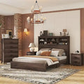 Set camera da letto 4 pezzi queen noce/grigio chiaro – Letto con piattaforma, 2 comodini e cassettiera (per 1-2 persone)