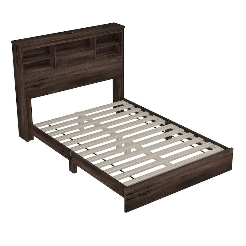 Set camera da letto 4 pezzi queen noce/grigio chiaro – Letto con piattaforma, 2 comodini e cassettiera (per 1-2 persone)