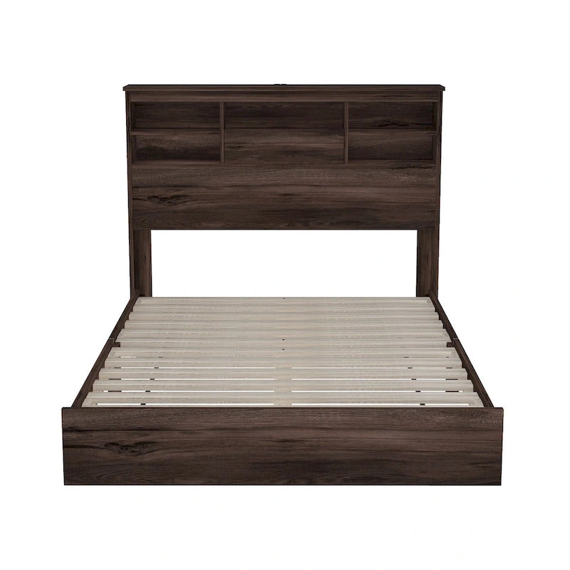 Set camera da letto 4 pezzi queen noce/grigio chiaro – Letto con piattaforma, 2 comodini e cassettiera (per 1-2 persone)