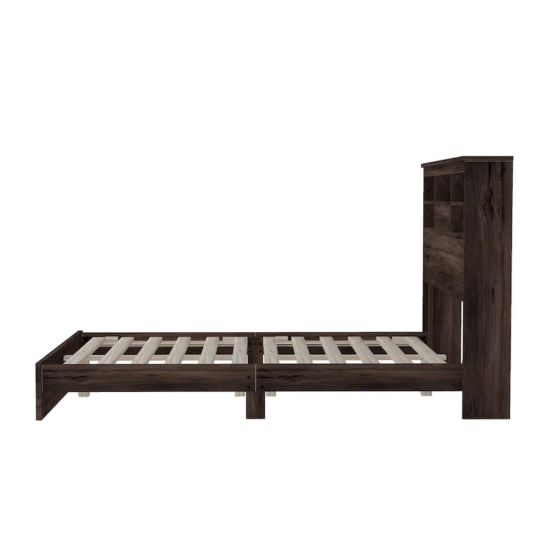 Set camera da letto 4 pezzi queen noce/grigio chiaro – Letto con piattaforma, 2 comodini e cassettiera (per 1-2 persone)