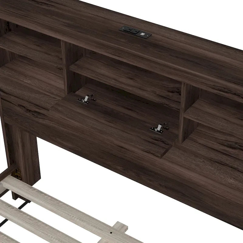 Set camera da letto 4 pezzi queen noce/grigio chiaro – Letto con piattaforma, 2 comodini e cassettiera (per 1-2 persone)