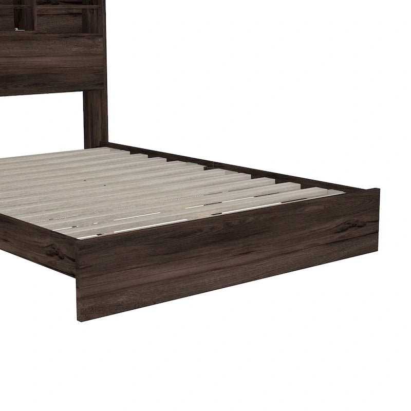 Set camera da letto 4 pezzi queen noce/grigio chiaro – Letto con piattaforma, 2 comodini e cassettiera (per 1-2 persone)