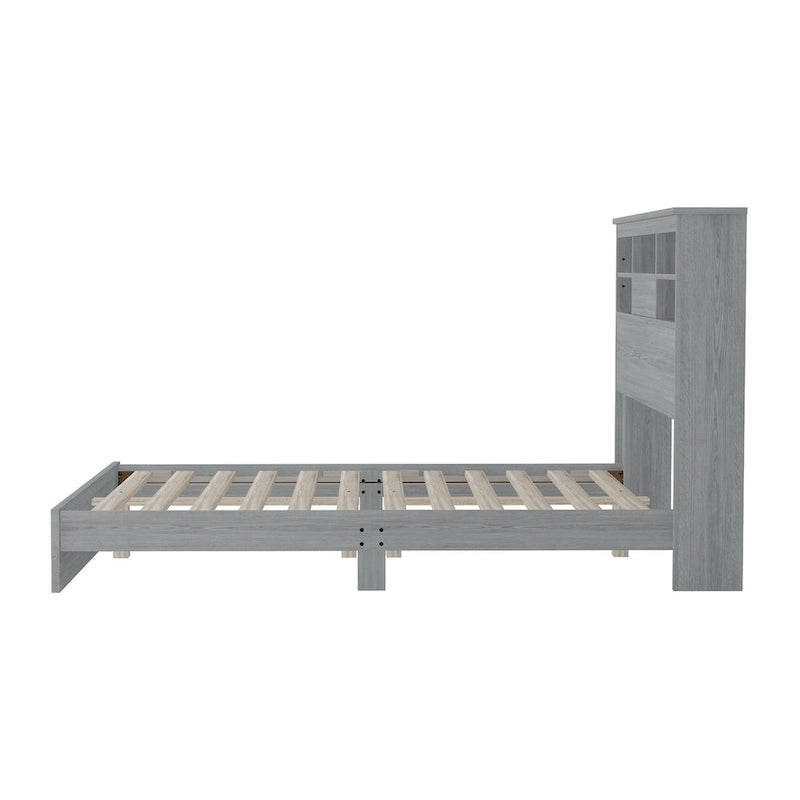 Set camera da letto 4 pezzi queen noce/grigio chiaro – Letto con piattaforma, 2 comodini e cassettiera (per 1-2 persone)