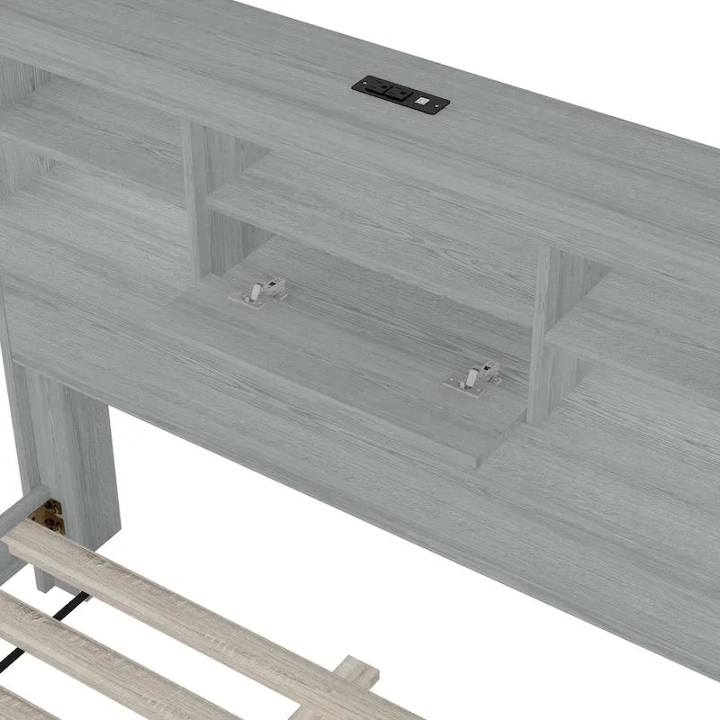 Set camera da letto 4 pezzi queen noce/grigio chiaro – Letto con piattaforma, 2 comodini e cassettiera (per 1-2 persone)