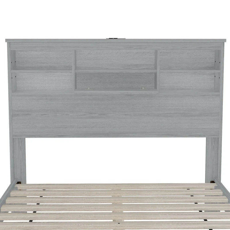 Set camera da letto 4 pezzi queen noce/grigio chiaro – Letto con piattaforma, 2 comodini e cassettiera (per 1-2 persone)