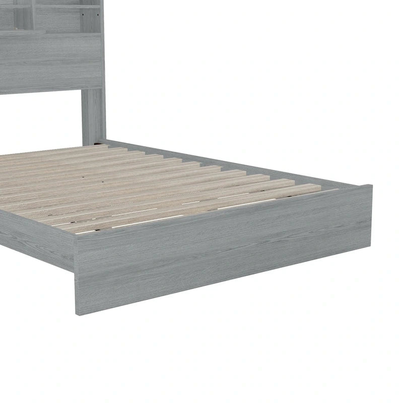 Set camera da letto 4 pezzi queen noce/grigio chiaro – Letto con piattaforma, 2 comodini e cassettiera (per 1-2 persone)