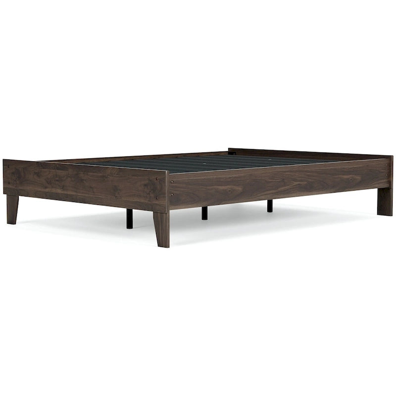 Letto a piattaforma color marrone moka con 2 comodini, piazza e mezza/matrimoniale, per 2 persone