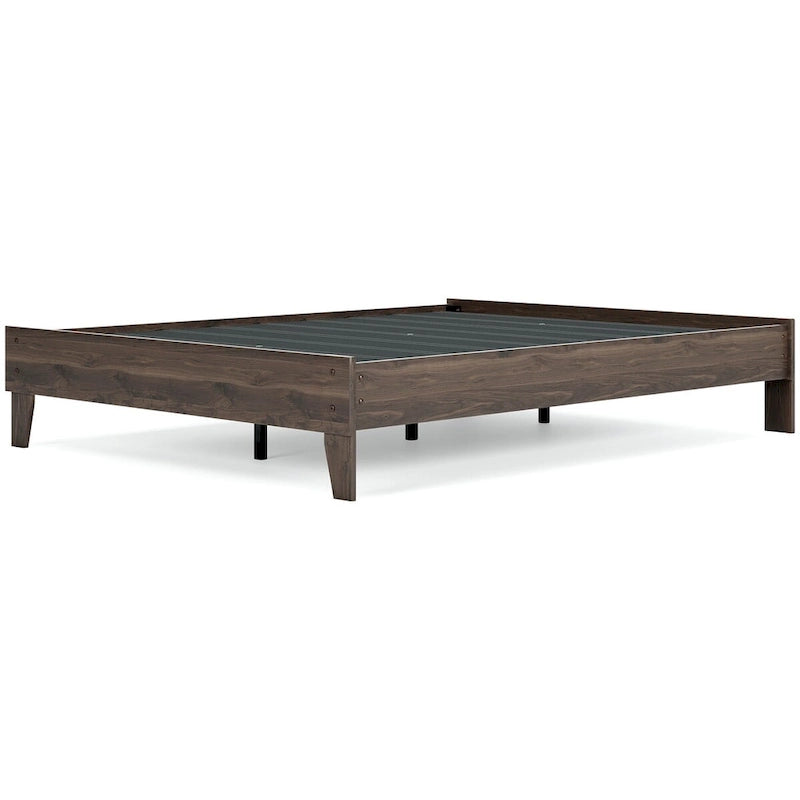 Letto a piattaforma color marrone moka con 2 comodini, piazza e mezza/matrimoniale, per 2 persone