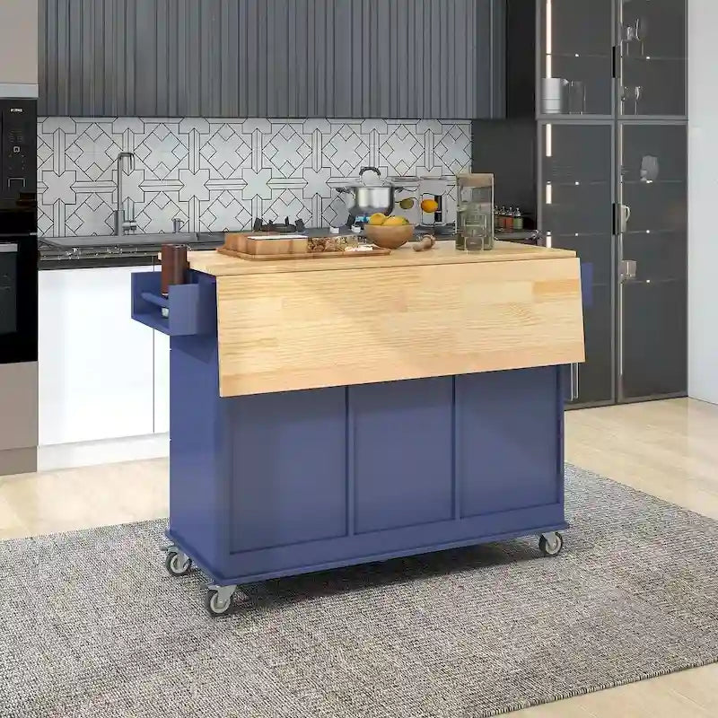 Isola da cucina mobile bianca/blu/nera con anta a ribalta, monoposto
