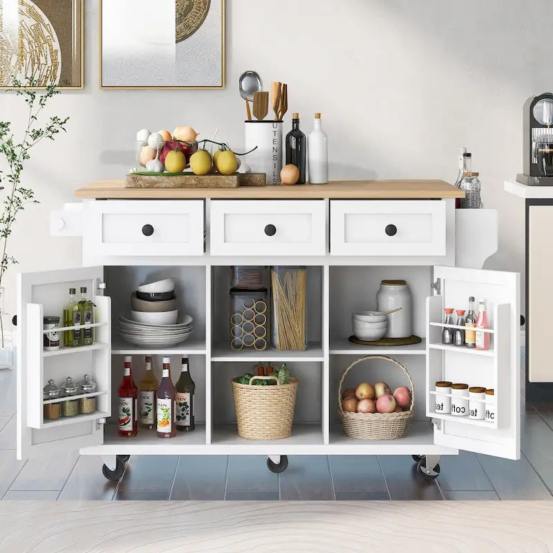 Carrello da Cucina con Isola e Piano a Scomparsa e Spazio Contenitore