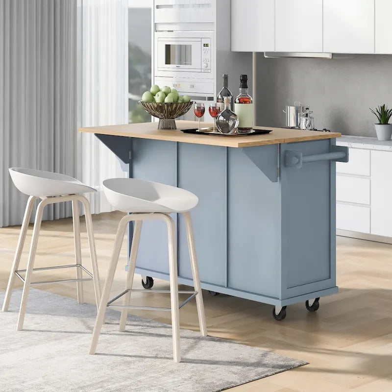 Carrello da Cucina con Isola e Piano a Scomparsa e Spazio Contenitore