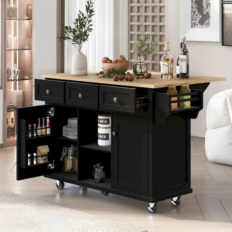 Carrello da Cucina con Isola e Piano a Scomparsa e Spazio Contenitore