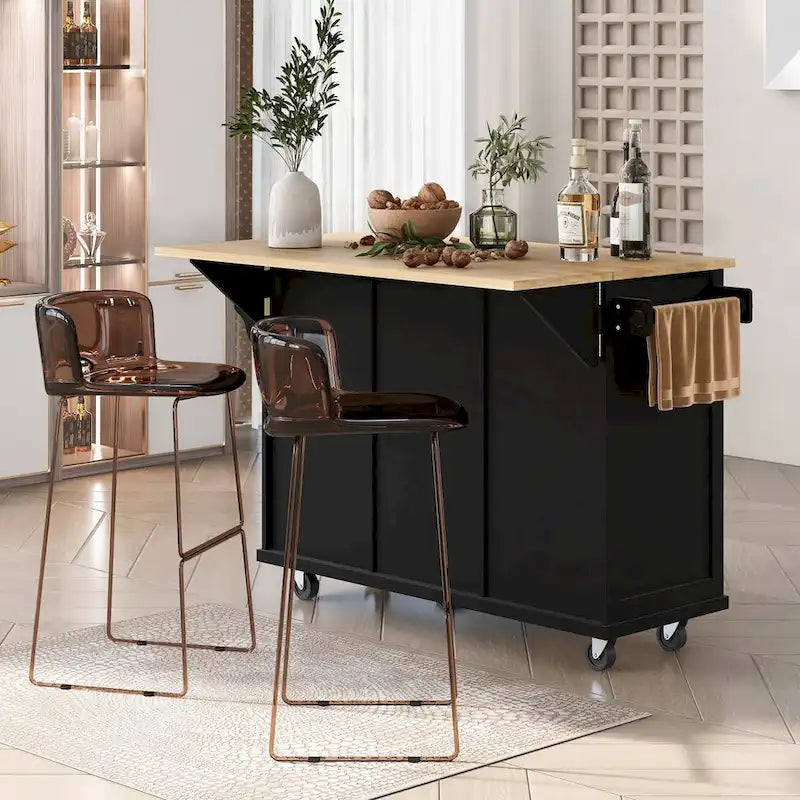 Carrello da Cucina con Isola e Piano a Scomparsa e Spazio Contenitore