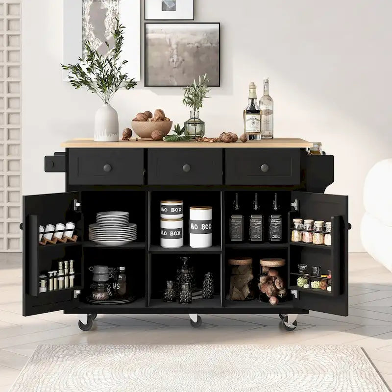 Carrello da Cucina con Isola e Piano a Scomparsa e Spazio Contenitore
