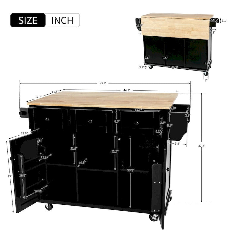 Carrello da Cucina con Isola e Piano a Scomparsa e Spazio Contenitore