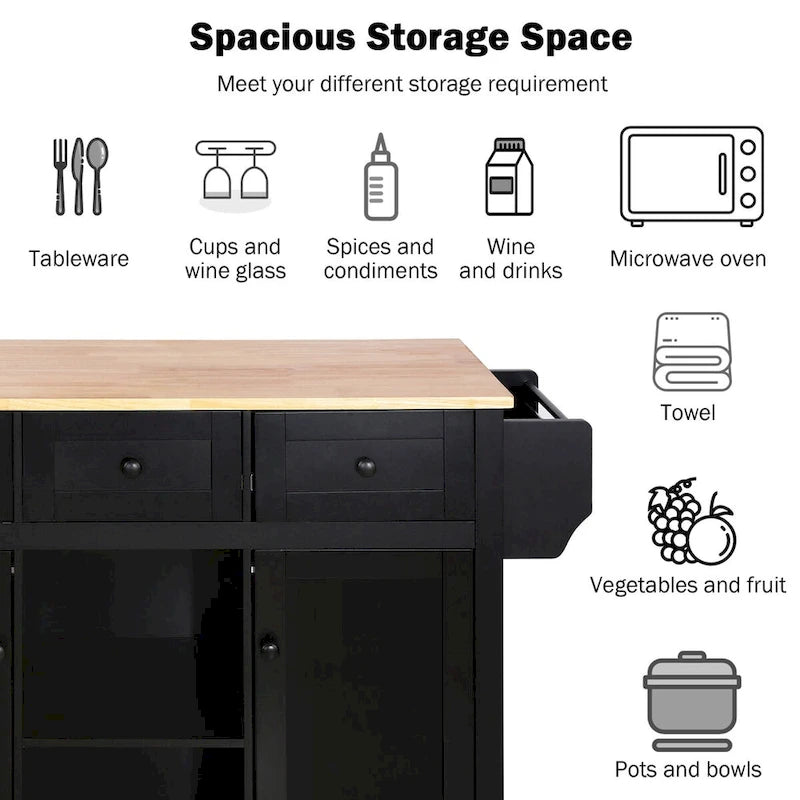Carrello da Cucina con Isola e Piano a Scomparsa e Spazio Contenitore