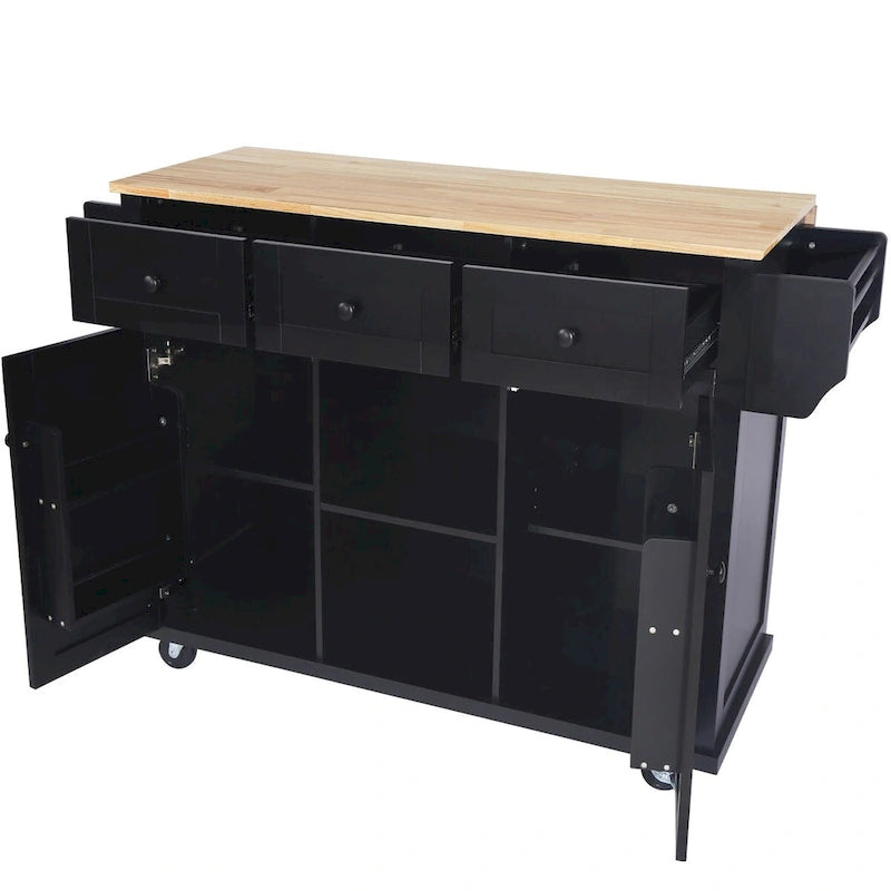 Carrello da Cucina con Isola e Piano a Scomparsa e Spazio Contenitore