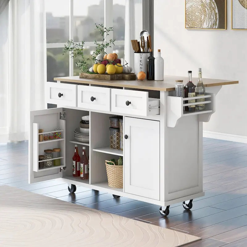 Carrello da Cucina con Isola e Piano a Scomparsa e Spazio Contenitore