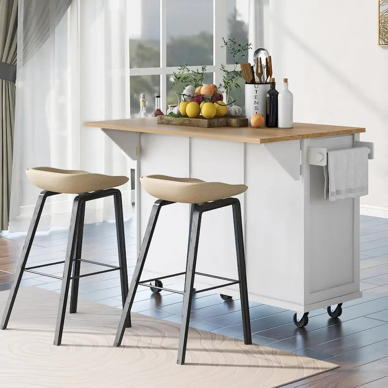 Carrello da Cucina con Isola e Piano a Scomparsa e Spazio Contenitore