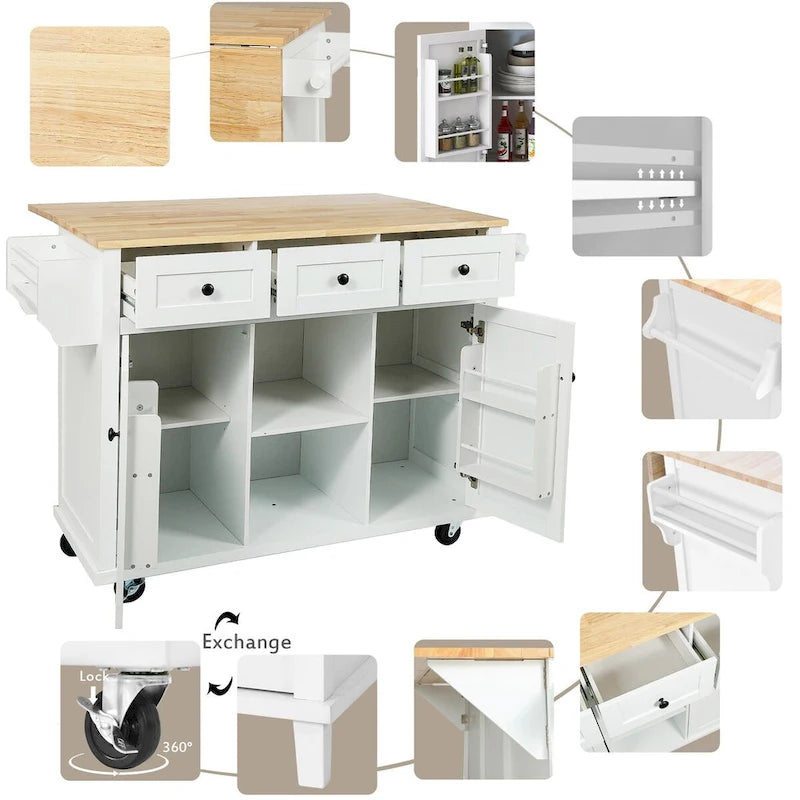 Carrello da Cucina con Isola e Piano a Scomparsa e Spazio Contenitore