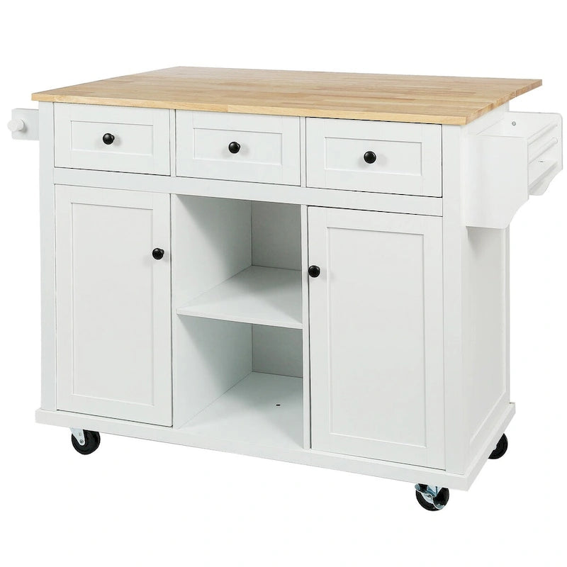 Carrello da Cucina con Isola e Piano a Scomparsa e Spazio Contenitore