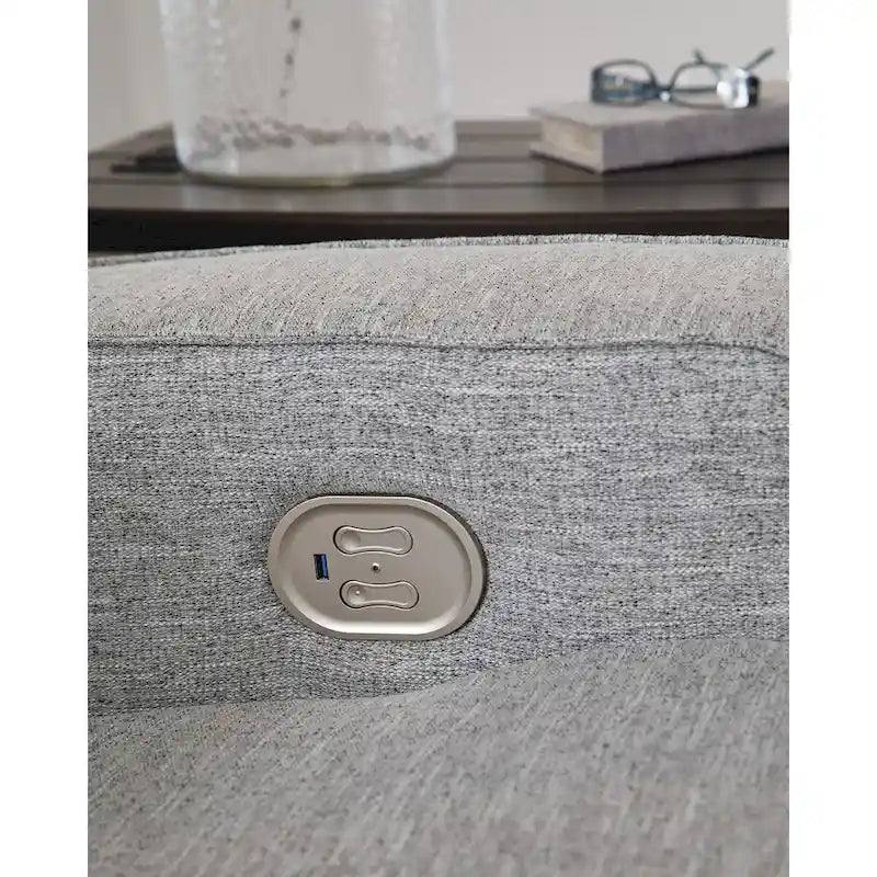 Poltrona reclinabile elettrica in poliestere color peltro con poggiatesta regolabile e porta USB