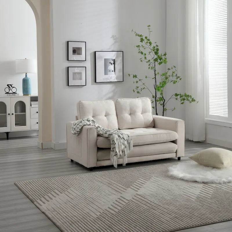 Divano Letto Trasformabile in Velluto con Design Estraibile per Piccoli Spazi