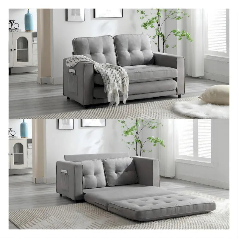 Divano Letto Trasformabile in Velluto con Design Estraibile per Piccoli Spazi