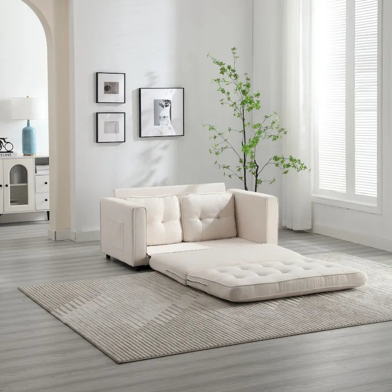 Divano Letto Trasformabile in Velluto con Design Estraibile per Piccoli Spazi